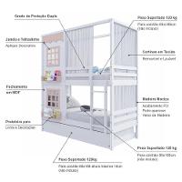 Treliche Casinha Reta Com 02 Janelas E Cortina Madeira Maciça Branco/ Rosa Housin - 5