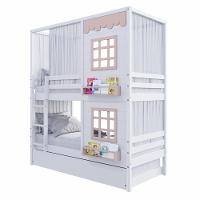 Treliche Casinha Reta Com 02 Janelas E Cortina Madeira Maciça Branco/ Rosa Housin - 6