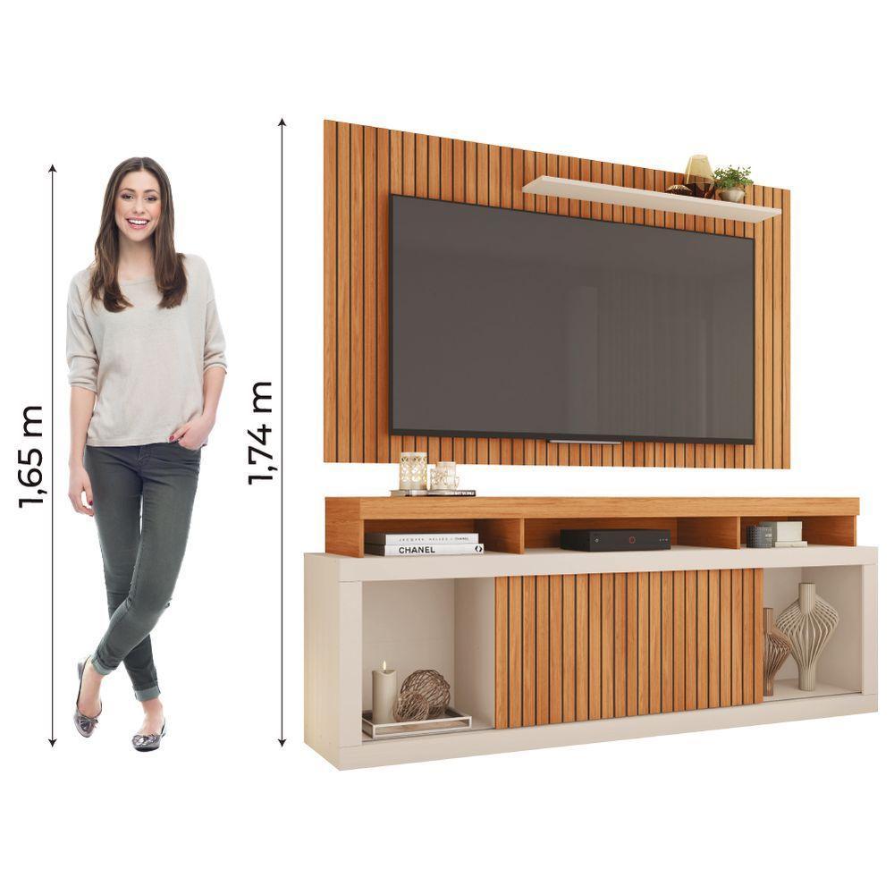 Rack Bancada Com Painel Ripado Para Tv Até 65 Polegadas 1,80m Panamá Buriti / Off White Caemmun - 2