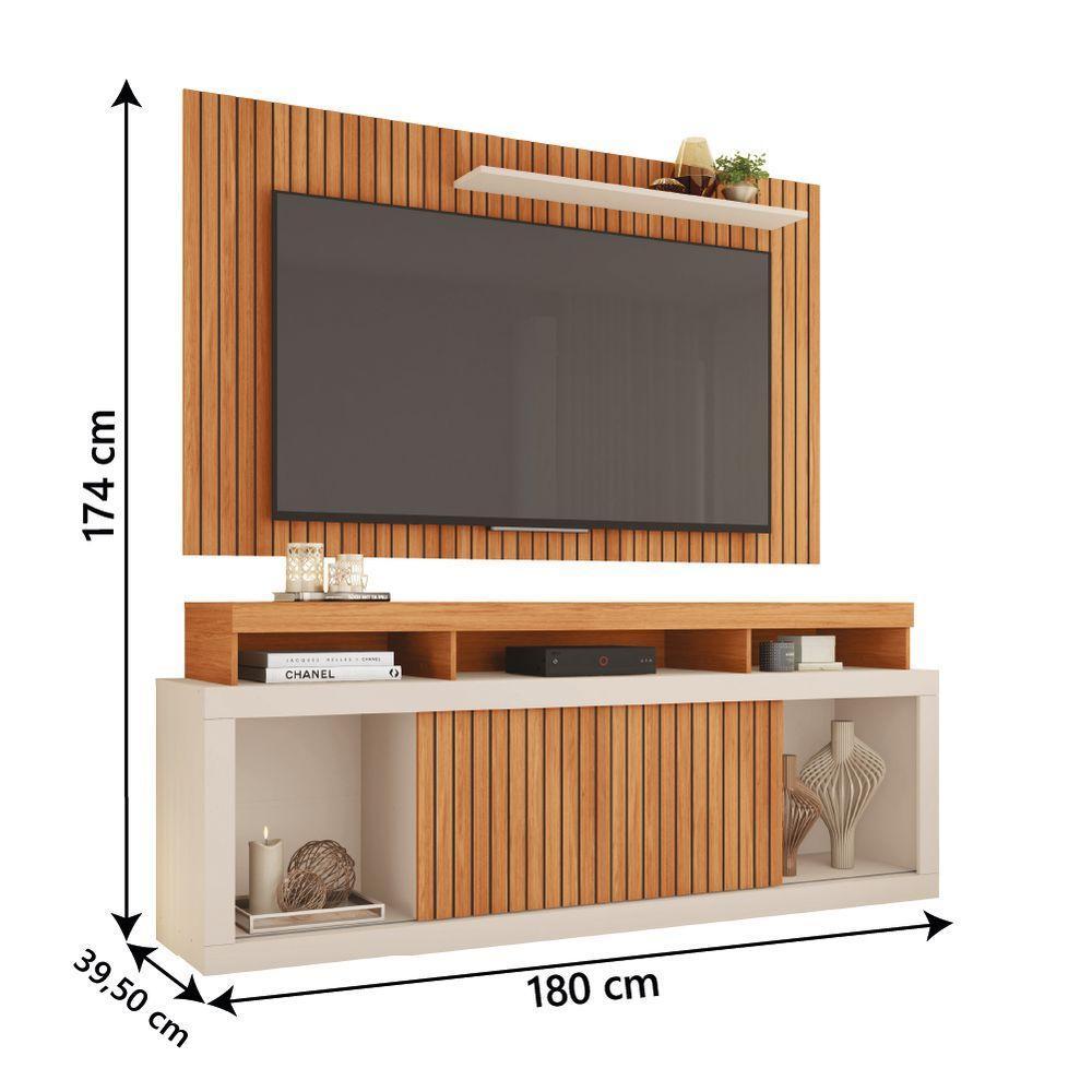 Rack Bancada Com Painel Ripado Para Tv Até 65 Polegadas 1,80m Panamá Buriti / Off White Caemmun - 4