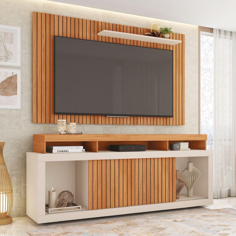 Rack Bancada Com Painel Ripado Para Tv Até 65 Polegadas 1,80m Panamá Buriti / Off White Caemmun - 5