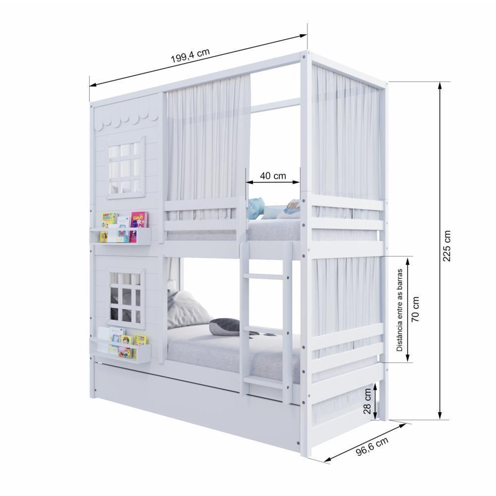 Treliche Casinha Reta Com 02 Janelas E Cortina Madeira Maciça Branco Housin - 4