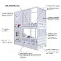 Treliche Casinha Reta Com 02 Janelas E Cortina Madeira Maciça Branco Housin - 5