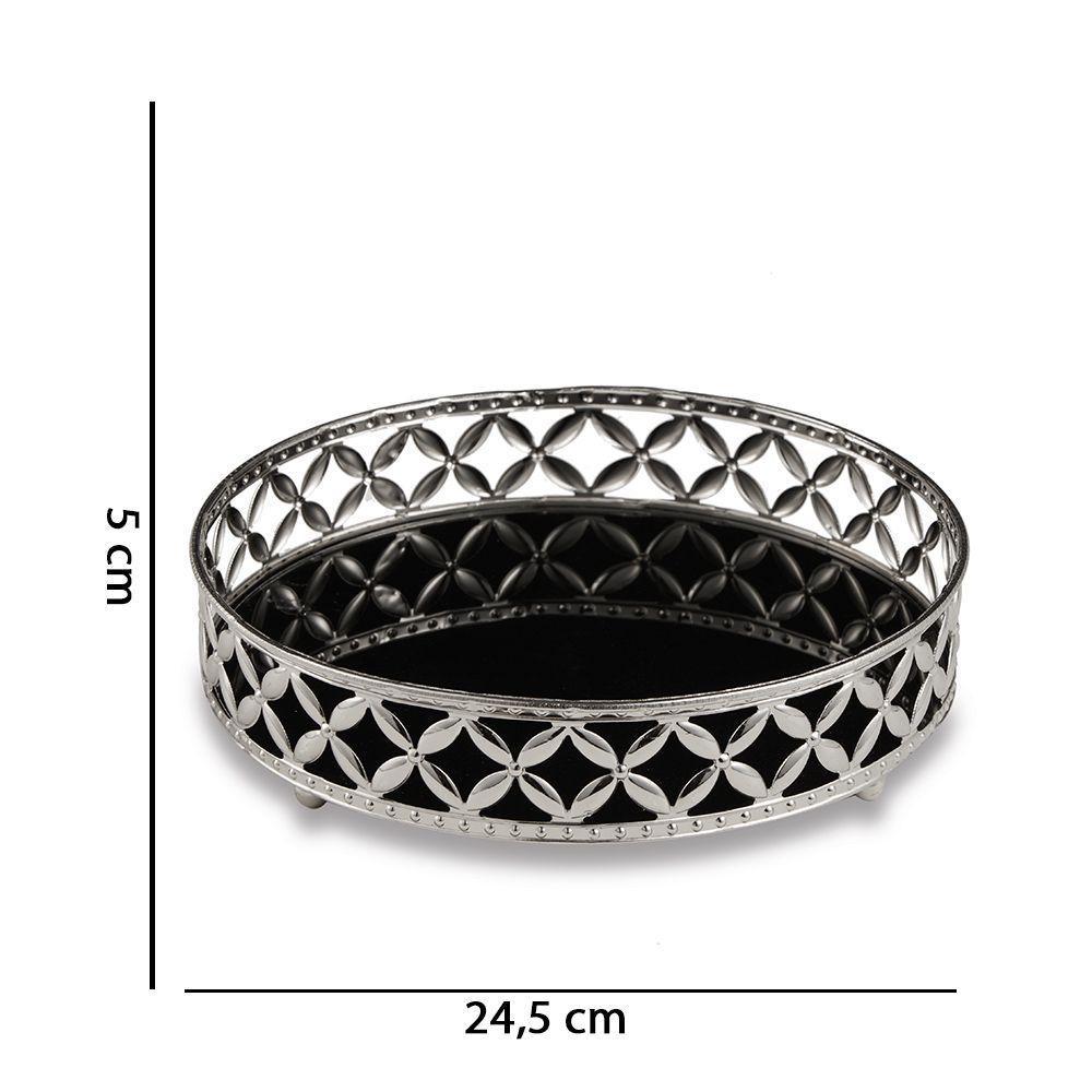 Bandeja Redonda em Metal Prata Com Espelho Preto 5x24,5 Cm - 3