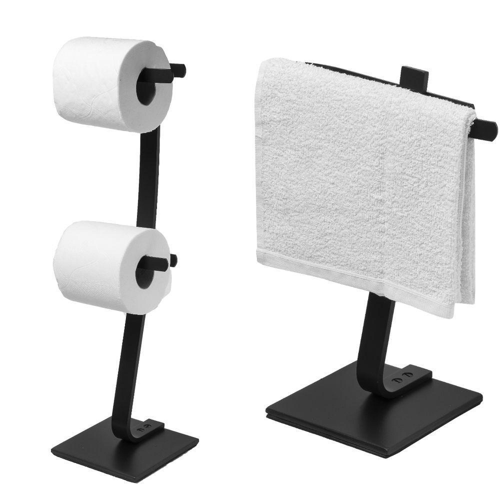 Kit Porta Toalha de Bancada e Papel Higiênico de Chão Preto - 1