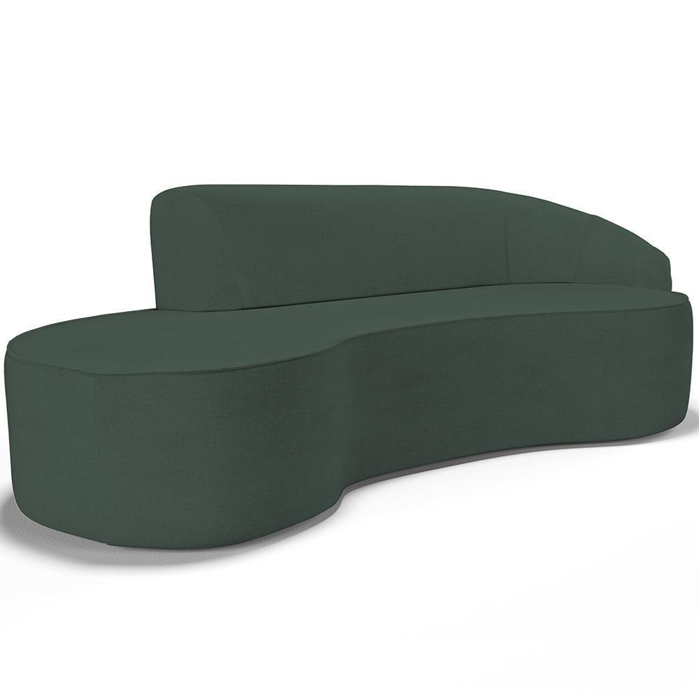 Sofá 3 Lugares Curvo Sala De Estar Living Firenze Direito D02 Linho Verde Musgo 210 Cm C-117 - Lyam - 1