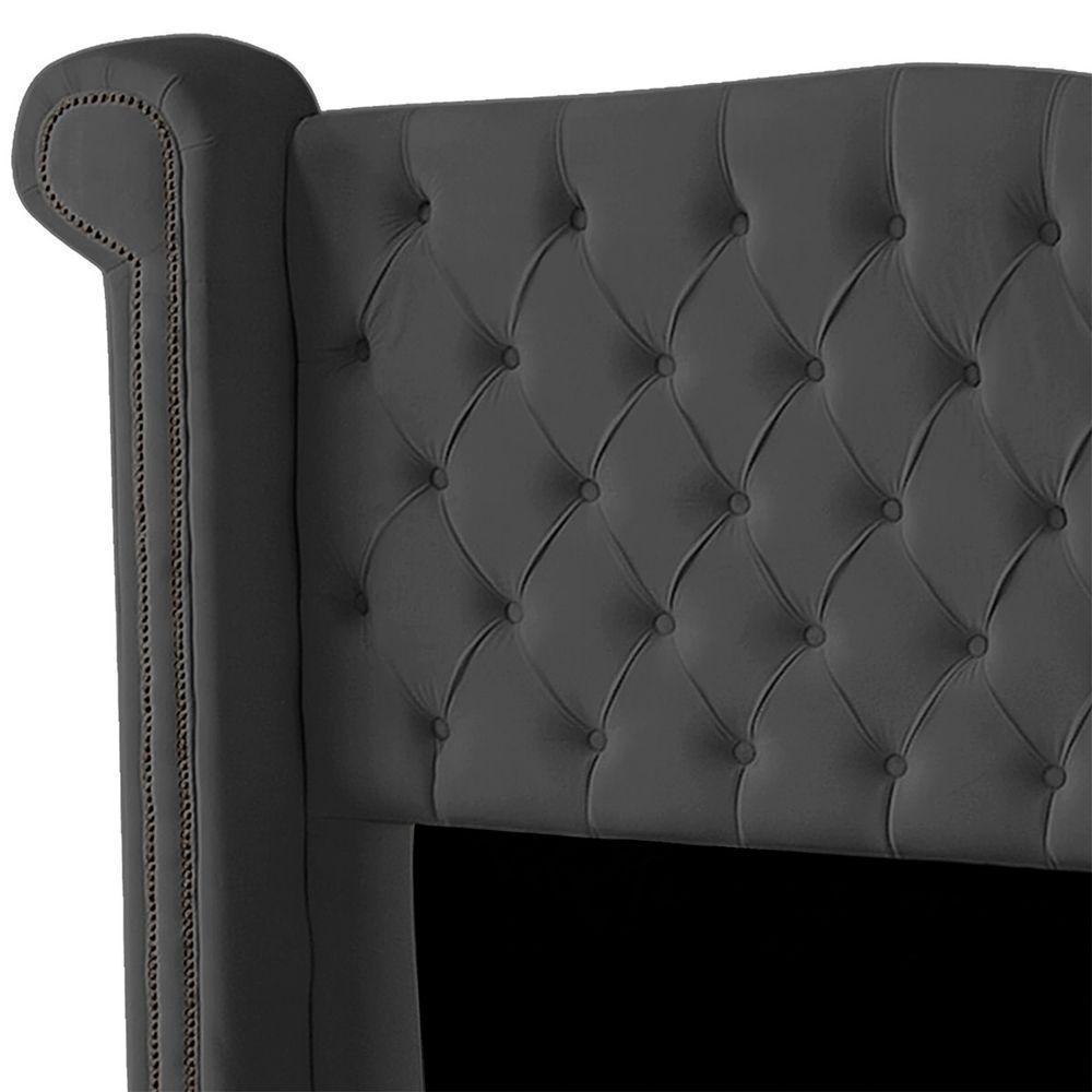 Cabeceira Casal Estofada Para Cama Box Ayla Veludo Cinza Escuro - 3