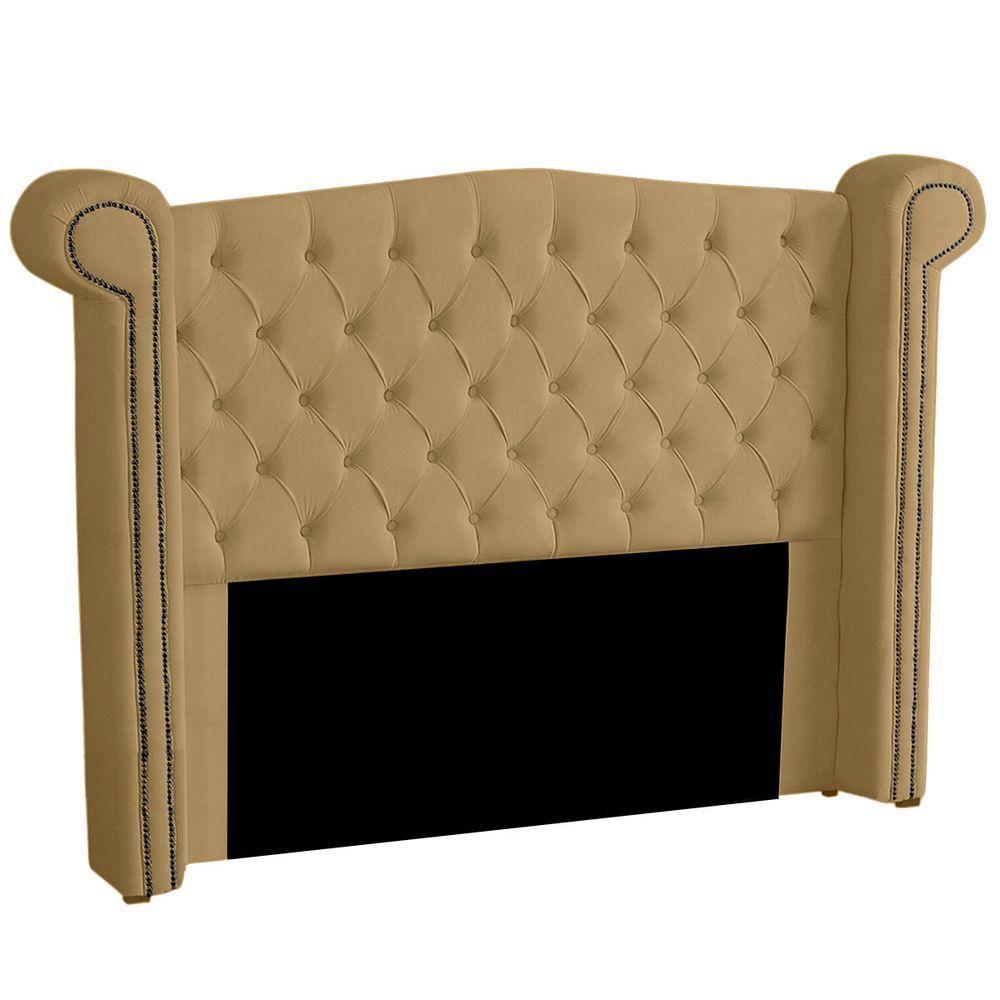 Cabeceira Casal Estofada Para Cama Box Ayla Veludo Bege Escuro - 1