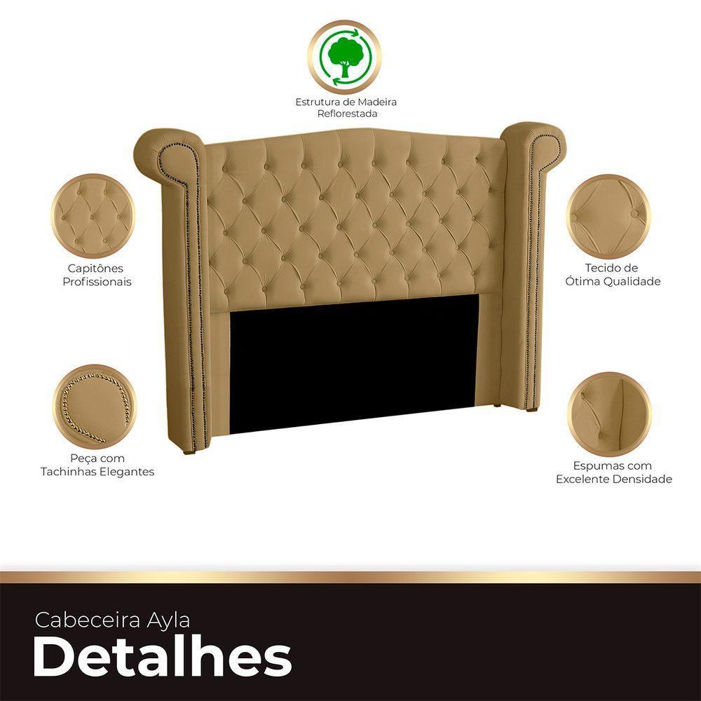 Cabeceira Casal Estofada Para Cama Box Ayla Veludo Cor Bege Médio - 3