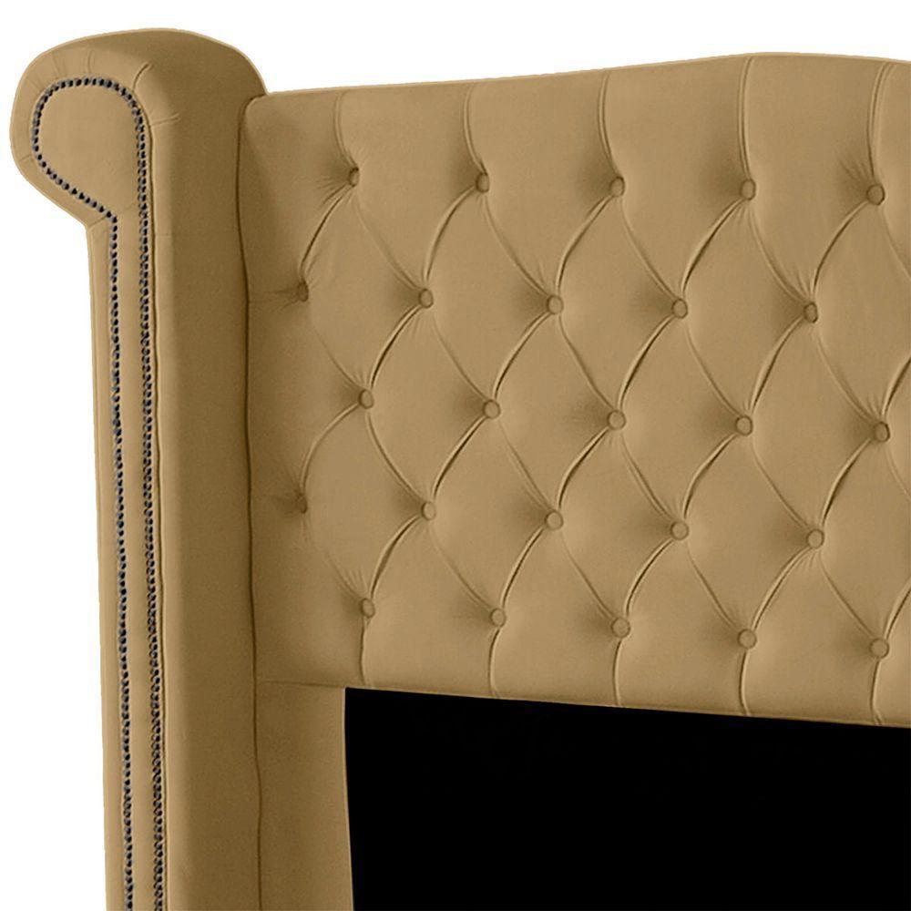 Cabeceira Casal Estofada Para Cama Box Ayla Veludo Cor Bege Médio - 5