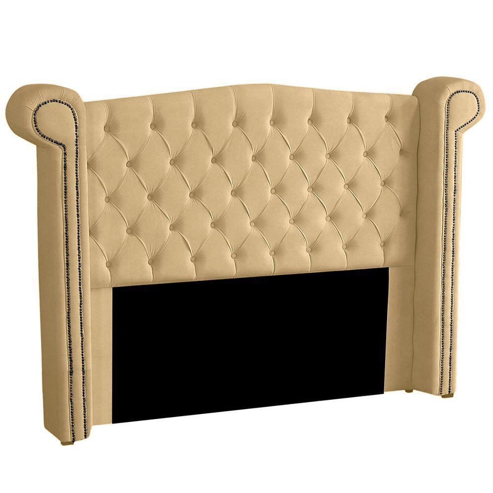 Cabeceira Casal Estofada Para Cama Box Ayla Veludo Cor Bege - 1