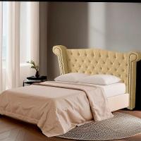 Cabeceira Casal Estofada Para Cama Box Ayla Veludo Cor Bege - 6