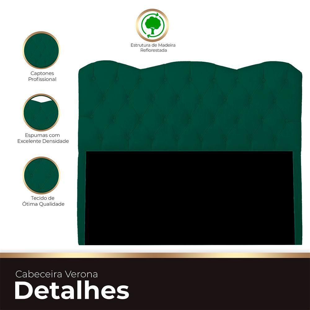Cabeceira Casal Estofada Para Cama Box Verona Veludo Cor Verde Esmeralda - 2