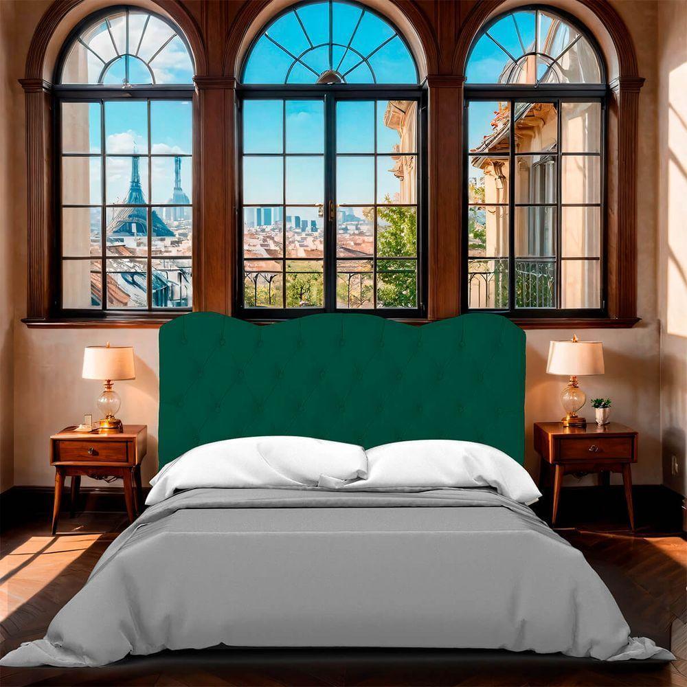 Cabeceira Casal Estofada Para Cama Box Verona Veludo Cor Verde Esmeralda - 7