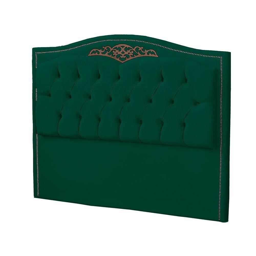Cabeceira Casal Estofada Para Cama Box Maitê Veludo Cor Verde Esmeralda - 1
