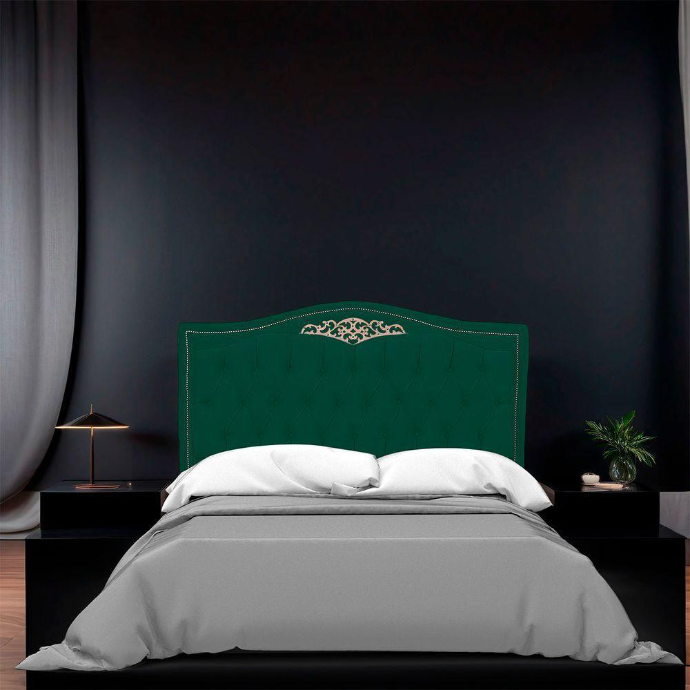 Cabeceira Casal Estofada Para Cama Box Maitê Veludo Cor Verde Esmeralda - 6