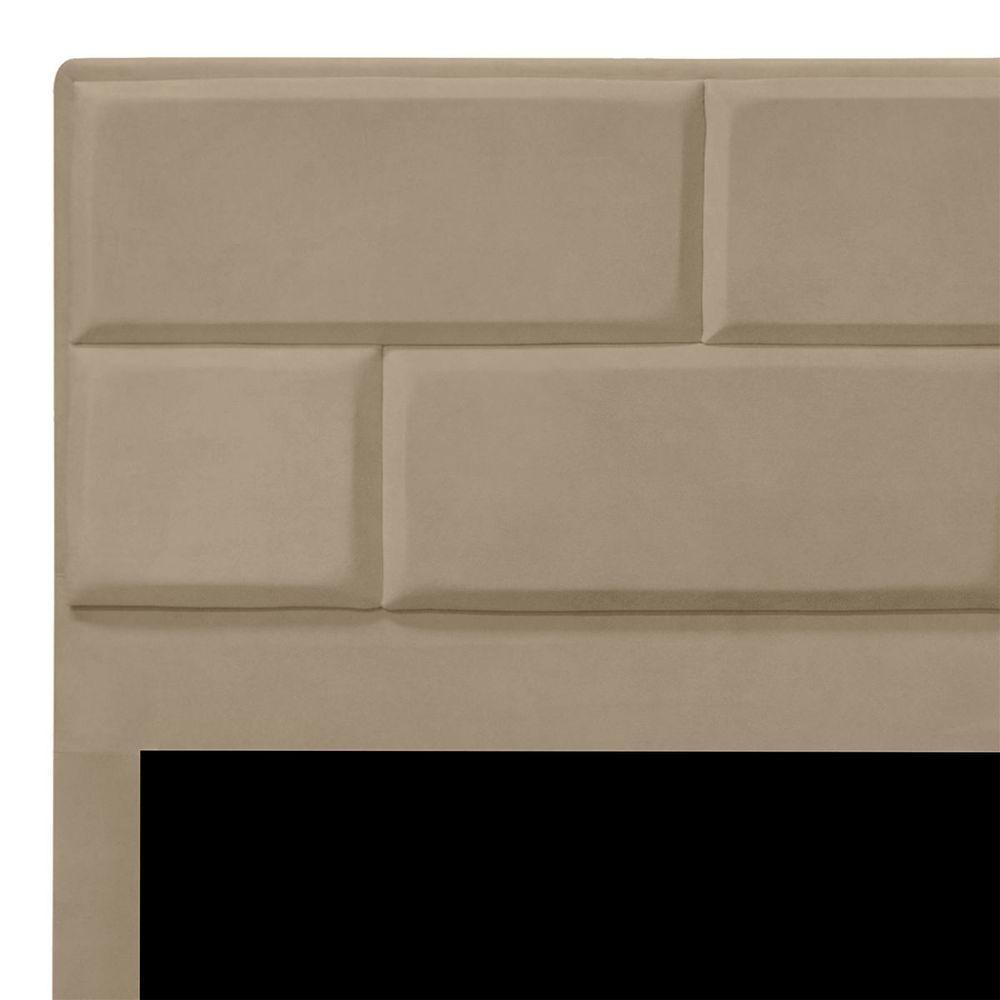 Cabeceira Casal Estofada Para Cama Box Jade Veludo Bege Escuro - 5