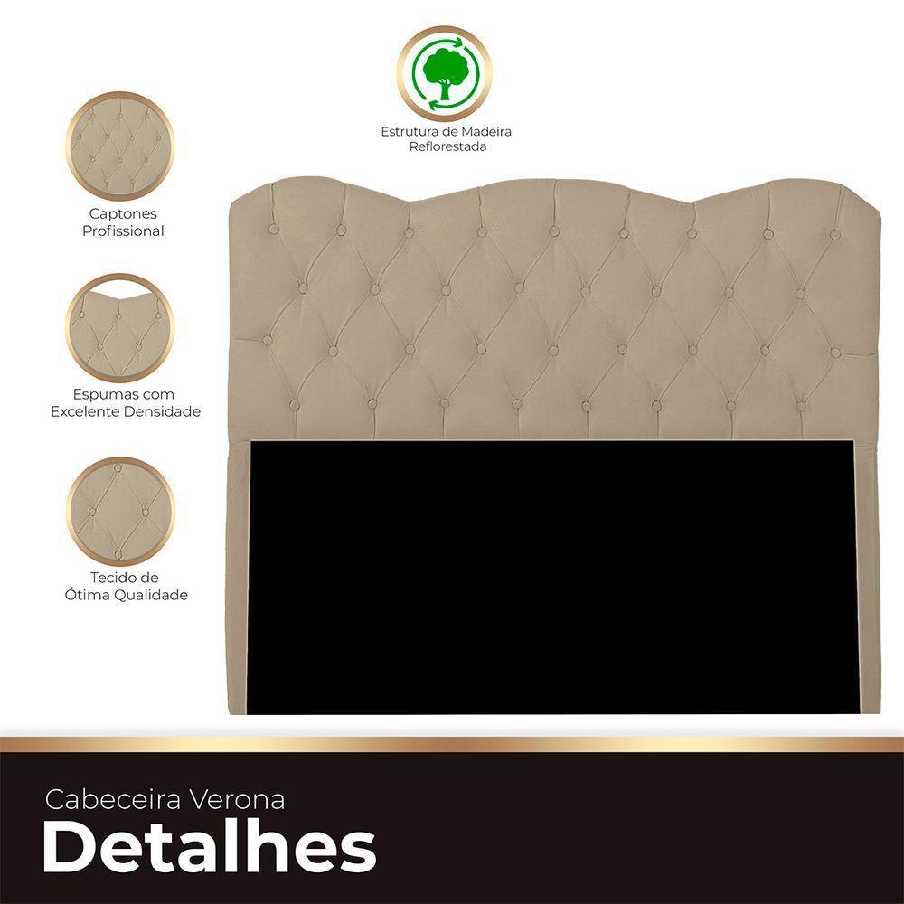 Cabeceira Casal Estofada Para Cama Box Verona Veludo Cor Bege Médio - 2