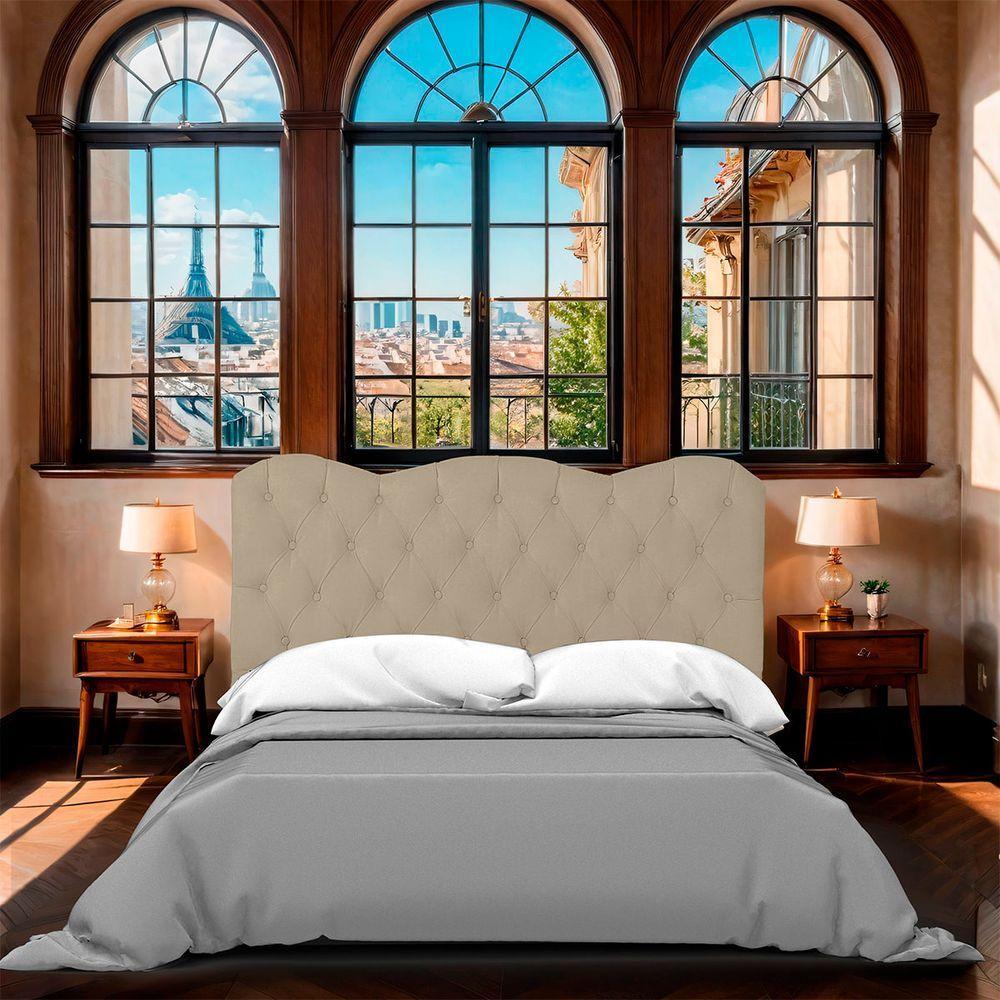 Cabeceira Casal Estofada Para Cama Box Verona Veludo Cor Bege Médio - 7
