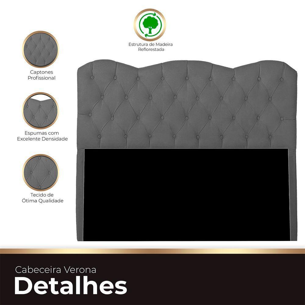 Cabeceira Casal Estofada Para Cama Box Verona Veludo Cinza Escuro - 2