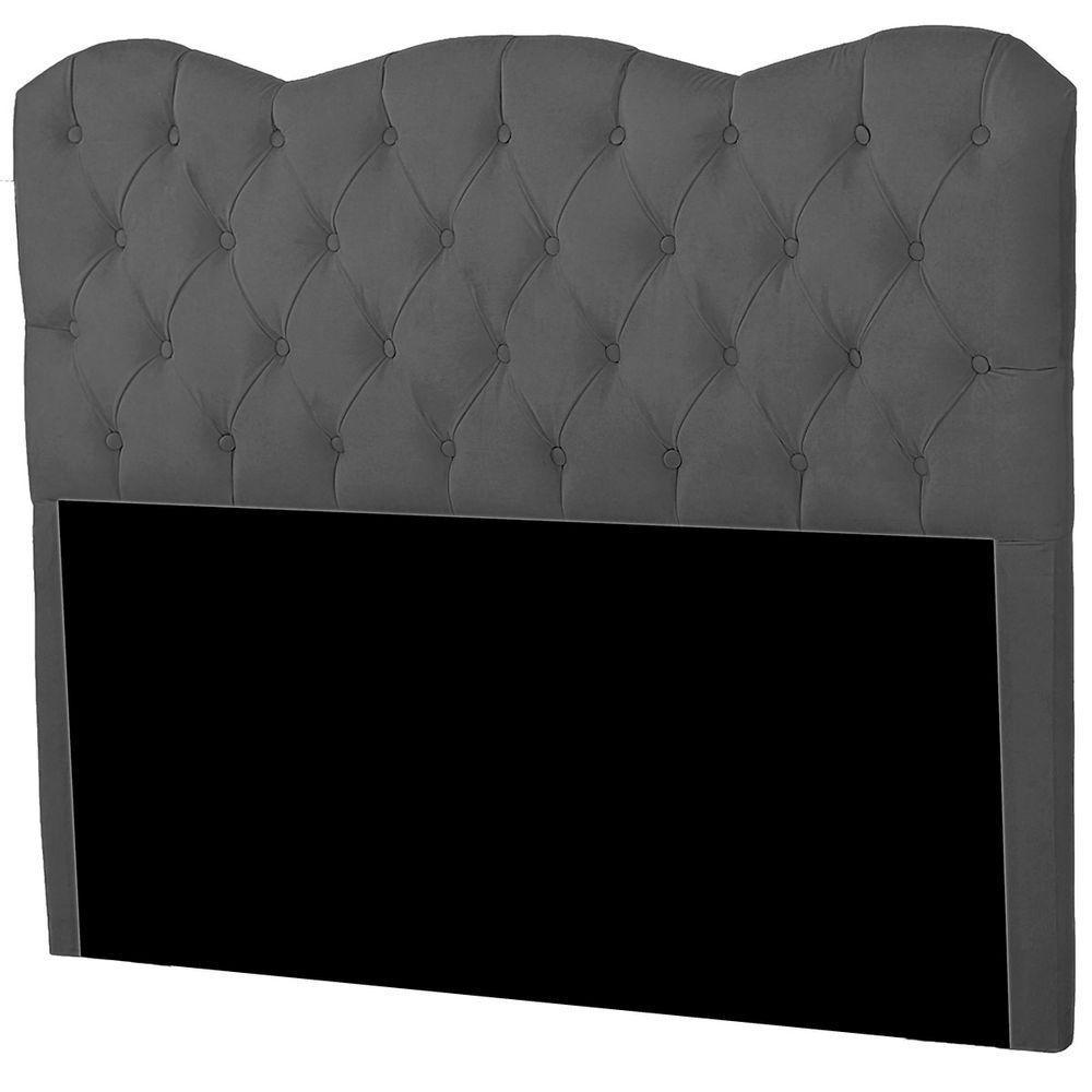 Cabeceira Casal Estofada Para Cama Box Verona Veludo Cinza Escuro - 4