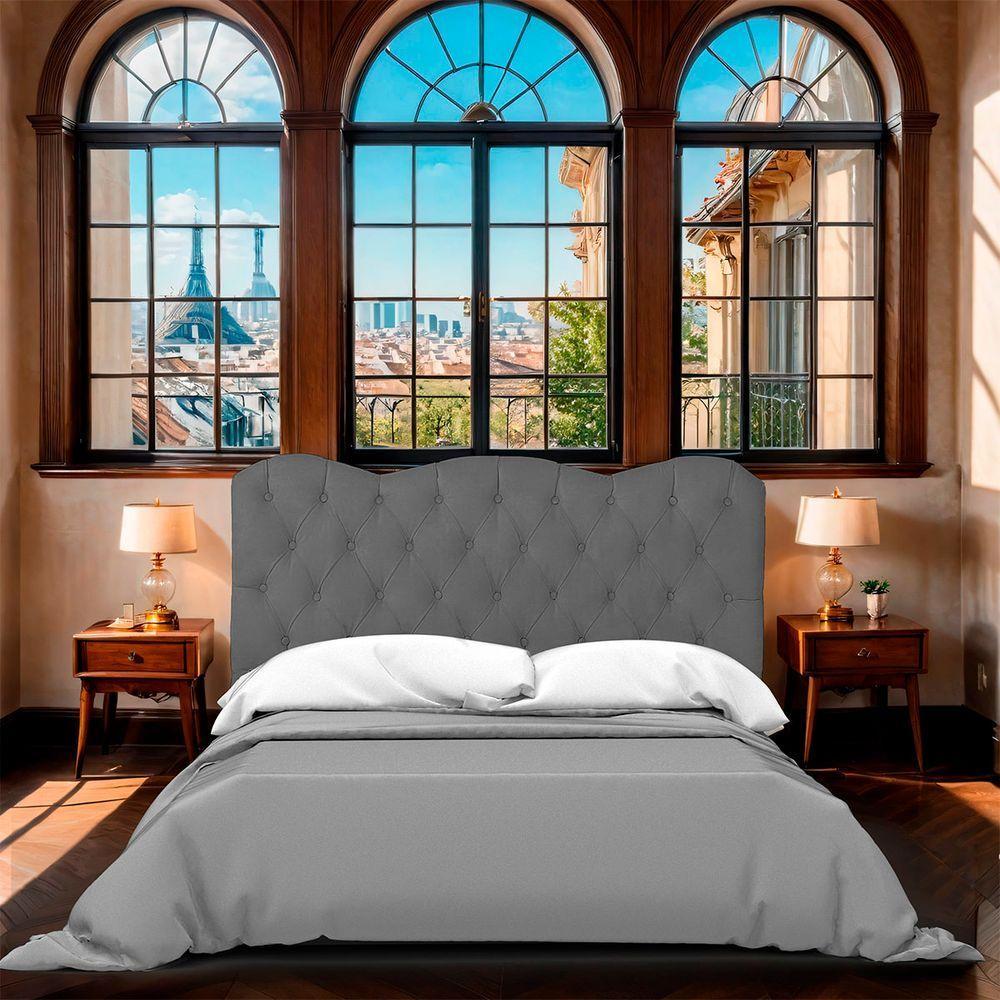 Cabeceira Casal Estofada Para Cama Box Verona Veludo Cinza Escuro - 7