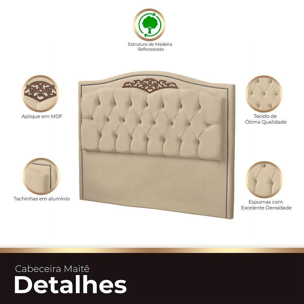 Cabeceira Casal Estofada Para Cama Box Maitê Veludo Cor Bege - 3