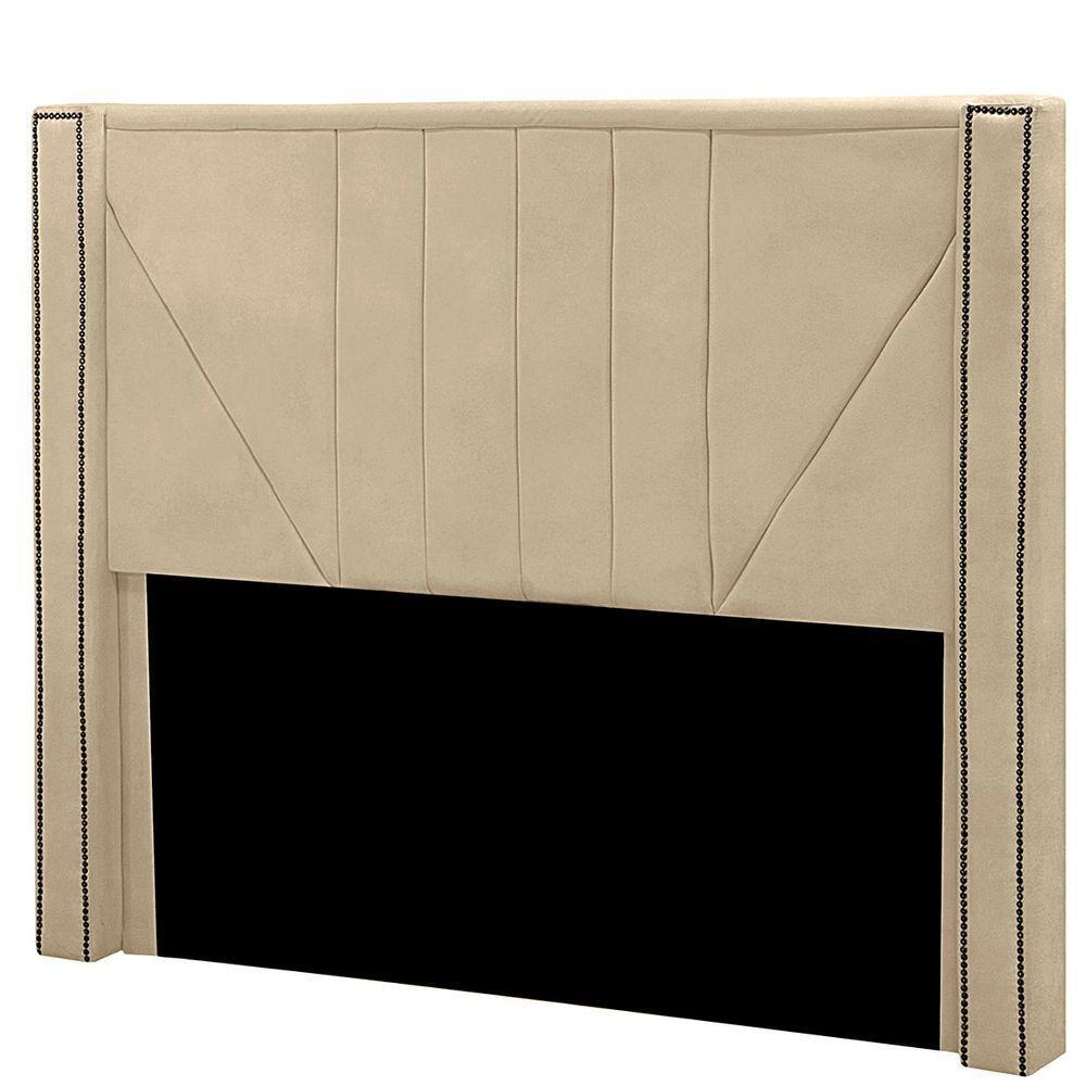 Cabeceira Casal Estofada Para Cama Box Toronto Veludo Cor Bege - 1