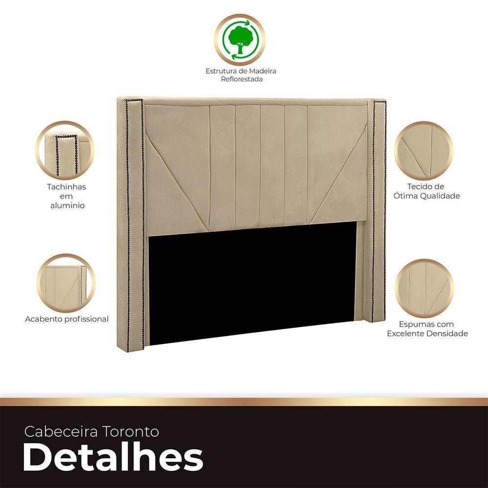 Cabeceira Casal Estofada Para Cama Box Toronto Veludo Cor Bege - 3