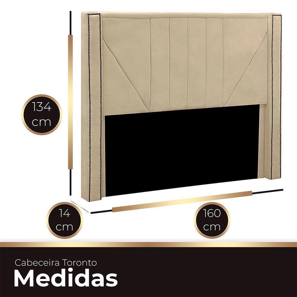Cabeceira Casal Estofada Para Cama Box Toronto Veludo Cor Bege - 4