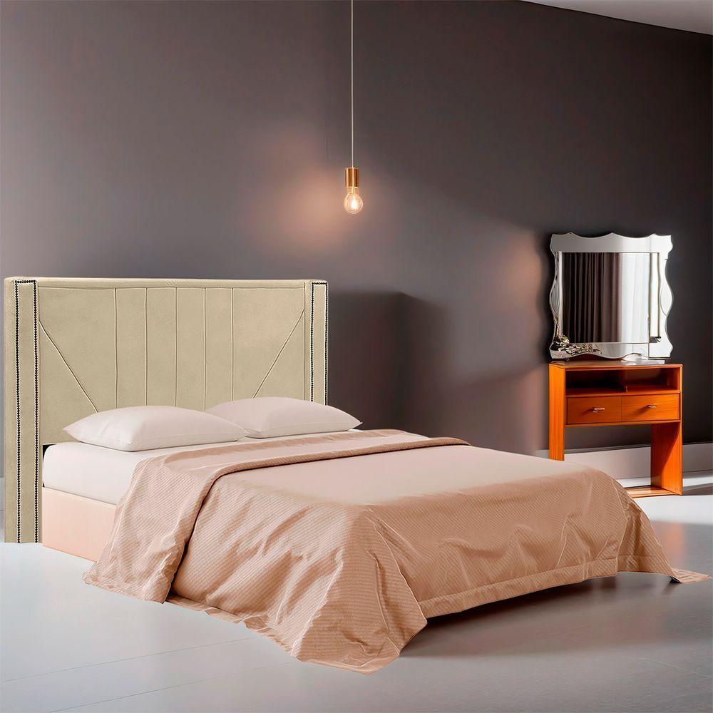Cabeceira Casal Estofada Para Cama Box Toronto Veludo Cor Bege - 6