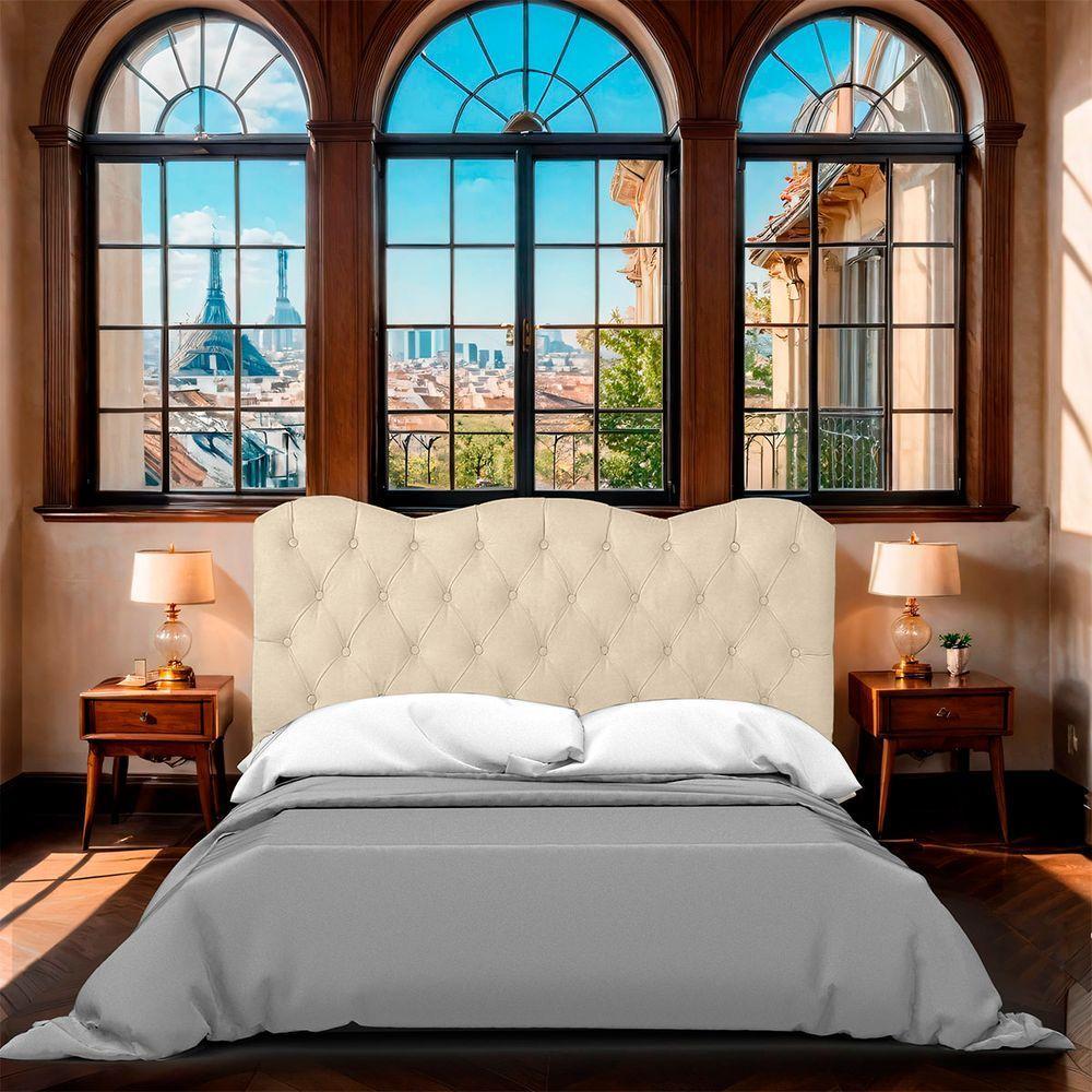Cabeceira Casal Estofada Para Cama Box Verona Veludo Bege - 7