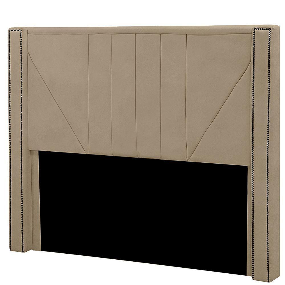 Cabeceira Casal Estofada Para Cama Box Toronto Veludo Bege Escuro - 1