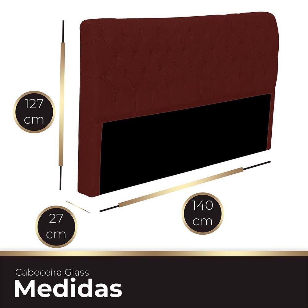 Cabeceira Casal Estofada Para Cama Box Glass Veludo Cor Marsala - 2