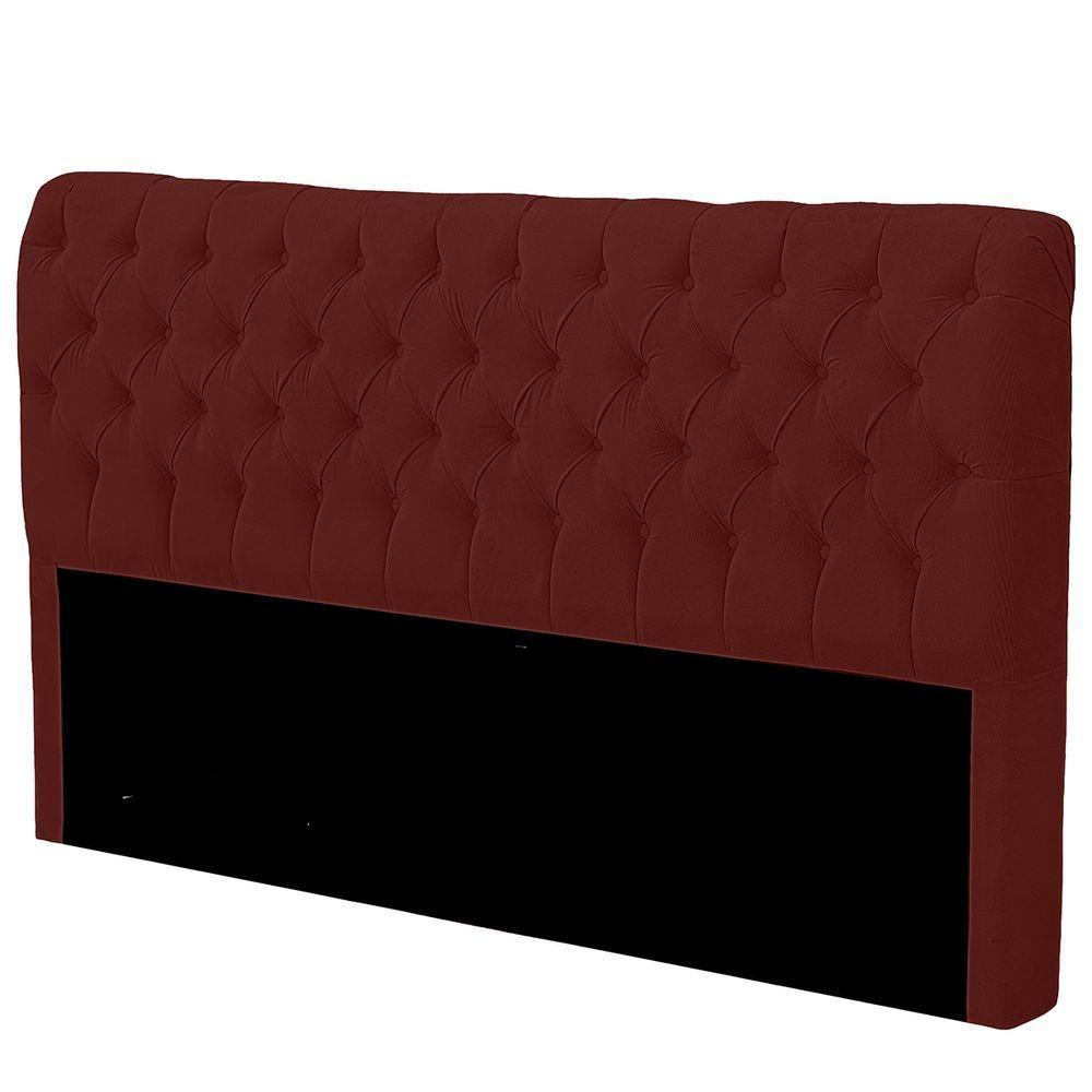 Cabeceira Casal Estofada Para Cama Box Glass Veludo Cor Marsala - 3
