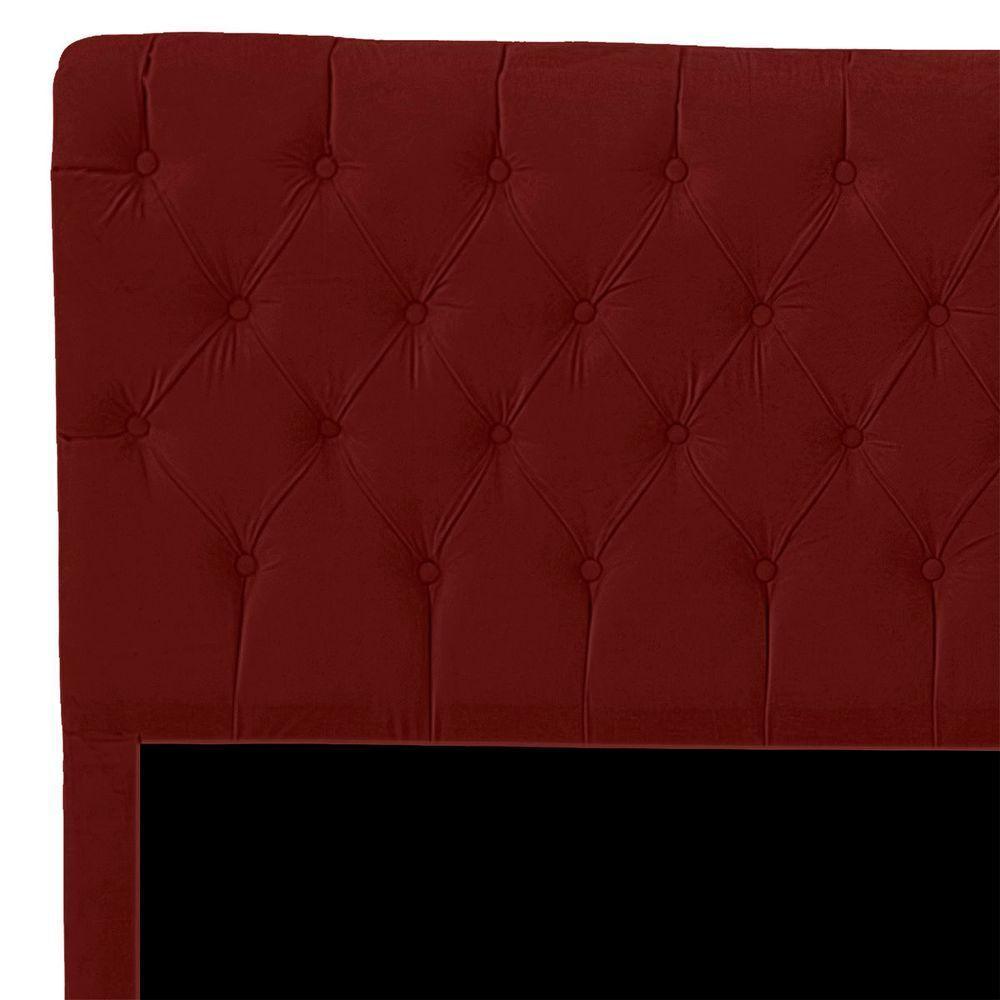 Cabeceira Casal Estofada Para Cama Box Glass Veludo Cor Marsala - 5