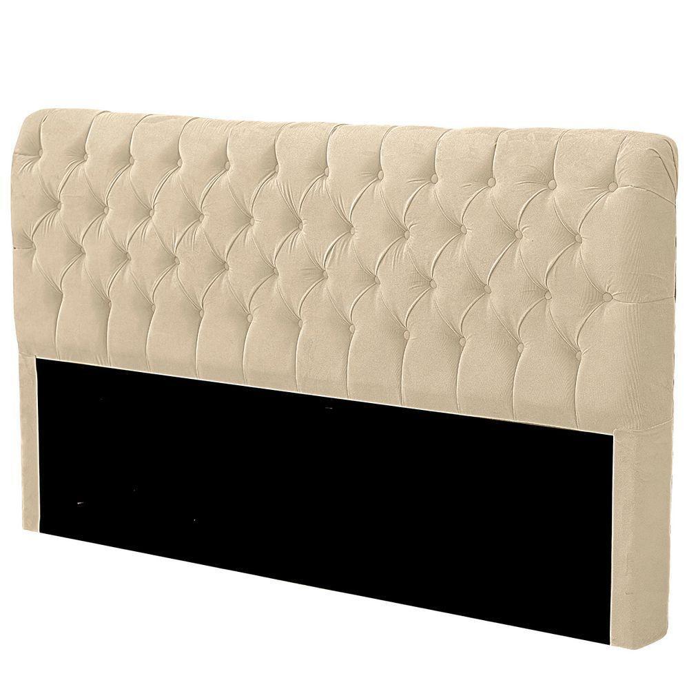 Cabeceira Casal Estofada Para Cama Box Glass Veludo Cor Bege - 3