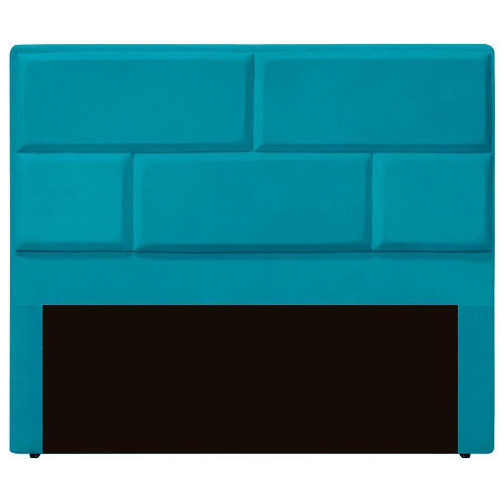Cabeceira Casal Estofada Para Cama Box Jade Veludo Cor Azul Claro - 1