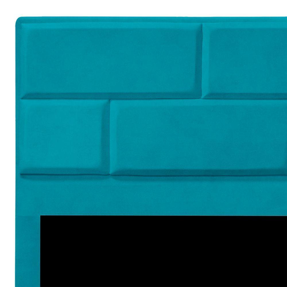 Cabeceira Casal Estofada Para Cama Box Jade Veludo Cor Azul Claro - 5