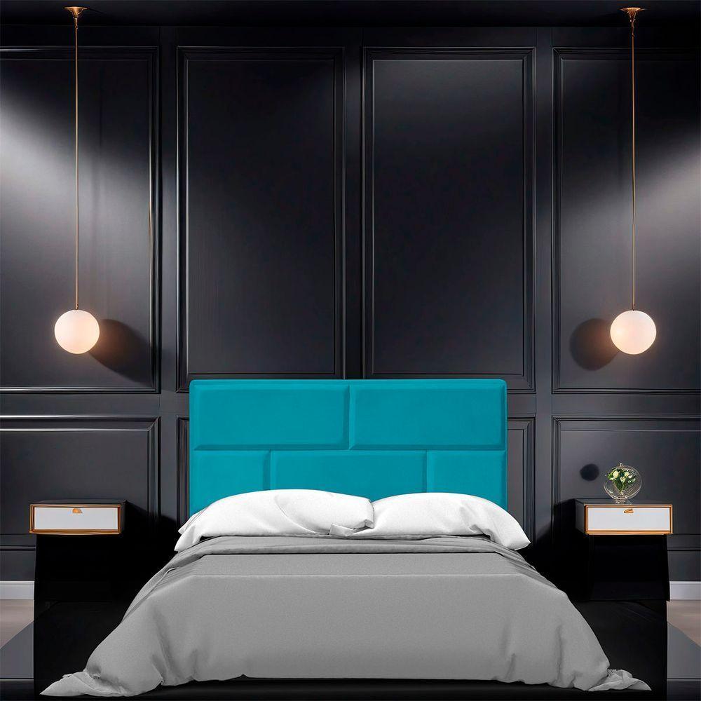 Cabeceira Casal Estofada Para Cama Box Jade Veludo Cor Azul Claro - 6