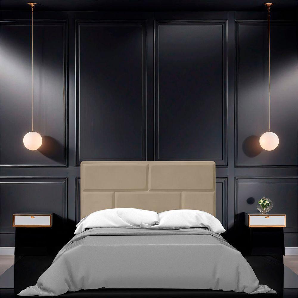 Cabeceira Casal King Size Estofada Para Cama Box Jade Veludo Bege Escuro - 6