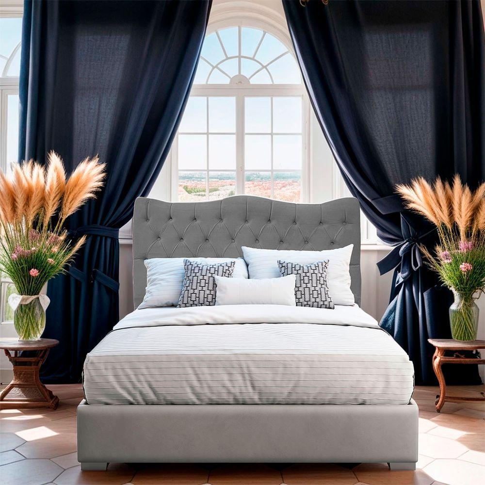 Cabeceira Casal King Size Estofada Para Cama Box Dunas Veludo Cinza - 6