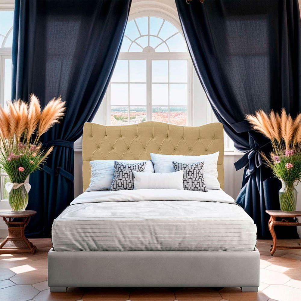 Cabeceira Casal King Size Estofada Para Cama Box Dunas Veludo Bege - 6