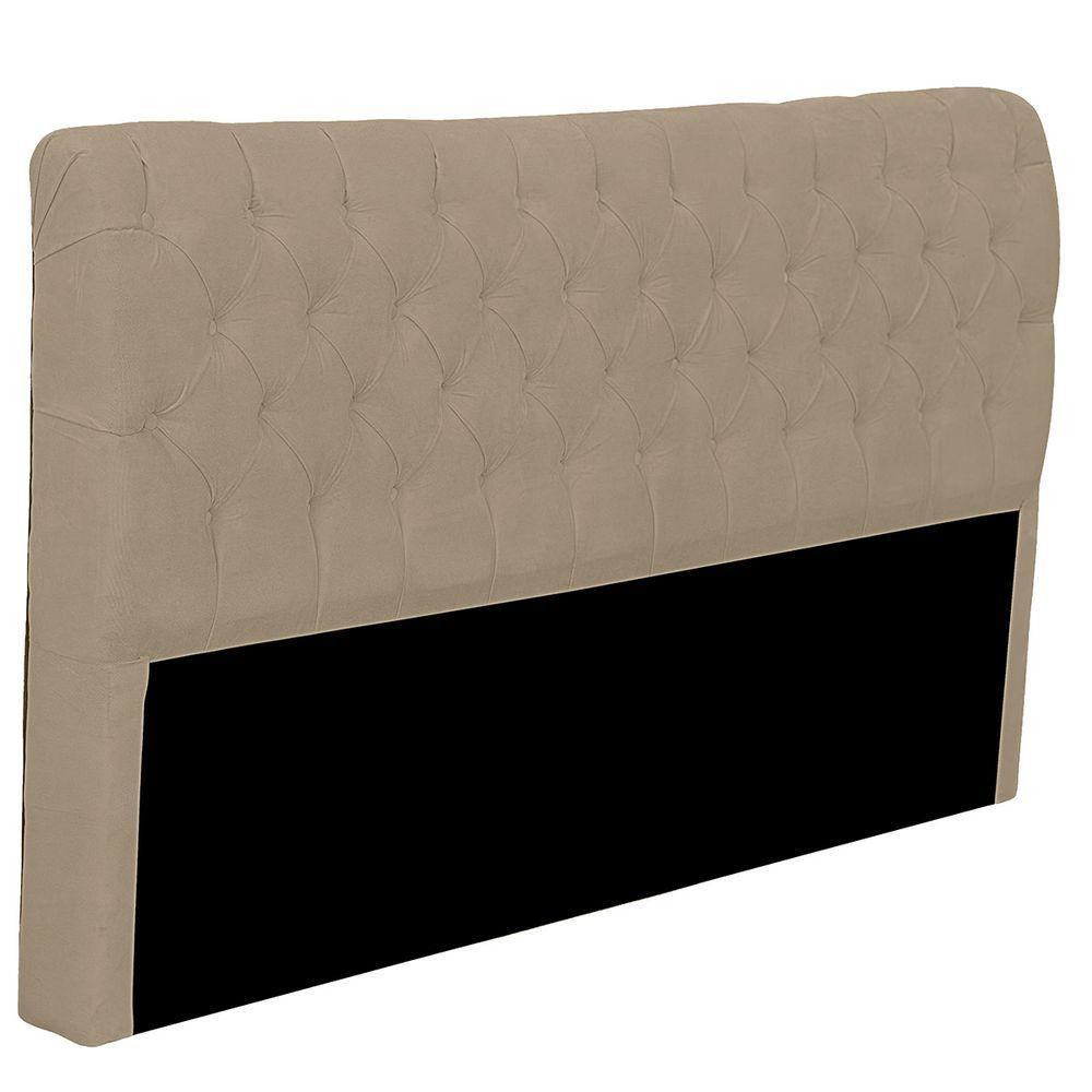 Cabeceira Casal King Size Estofada Para Cama Box Glass Veludo Bege Escuro - 1