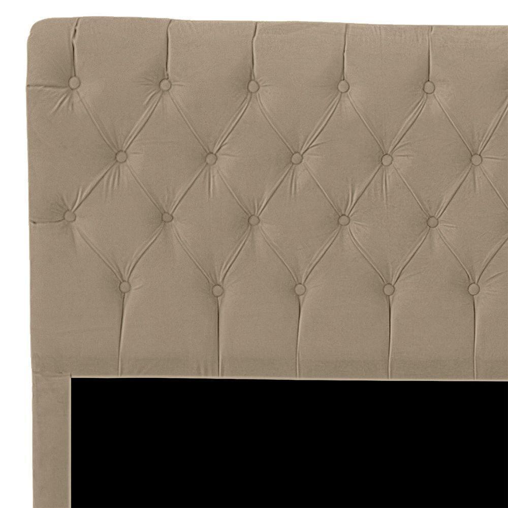 Cabeceira Casal King Size Estofada Para Cama Box Glass Veludo Bege Escuro - 5