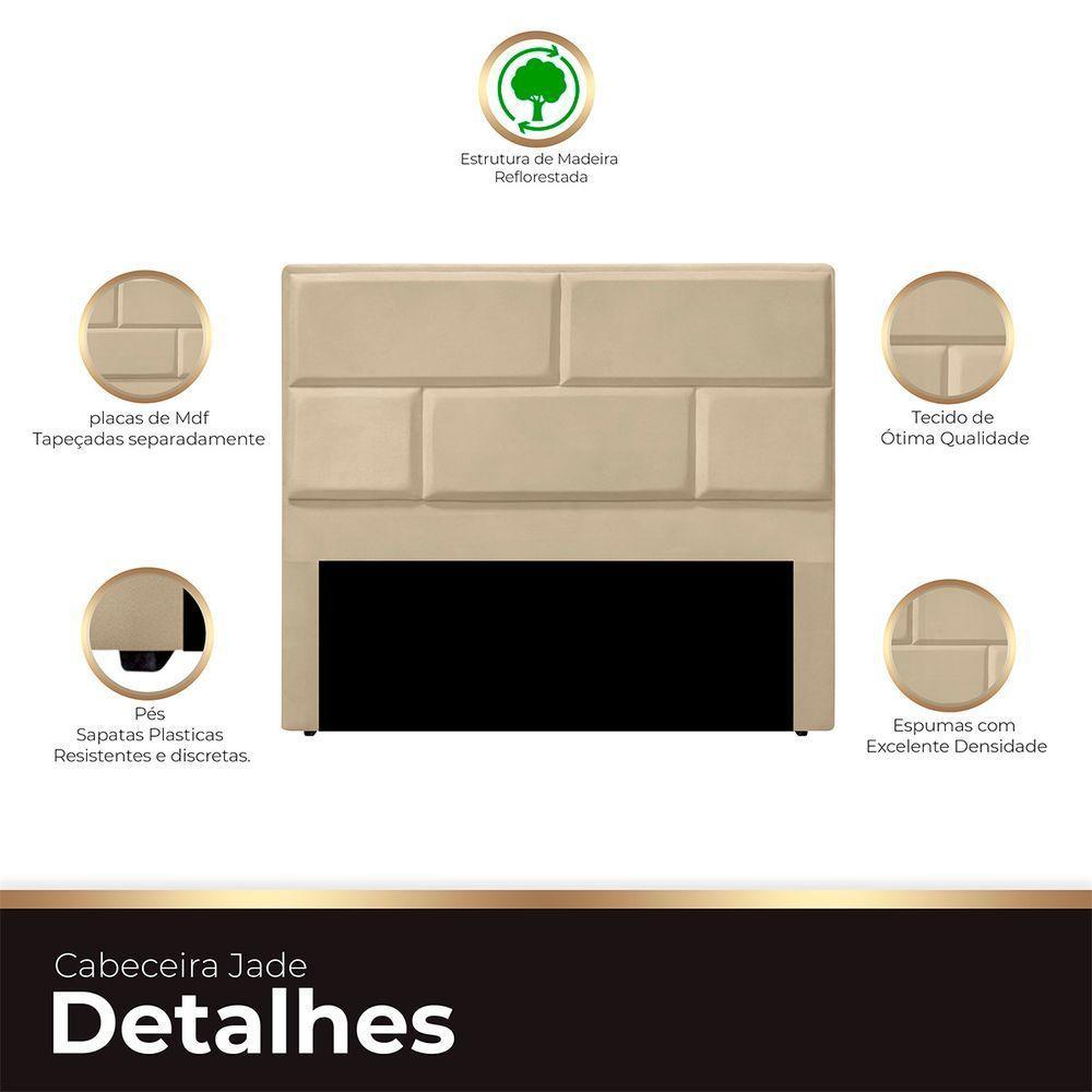 Cabeceira Casal King Size Estofada Para Cama Box Jade Veludo Bege - 3