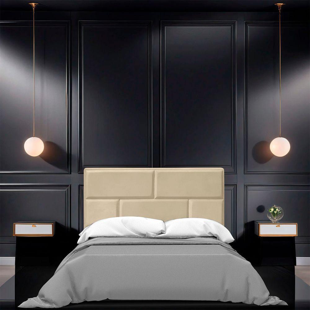 Cabeceira Casal King Size Estofada Para Cama Box Jade Veludo Bege - 6