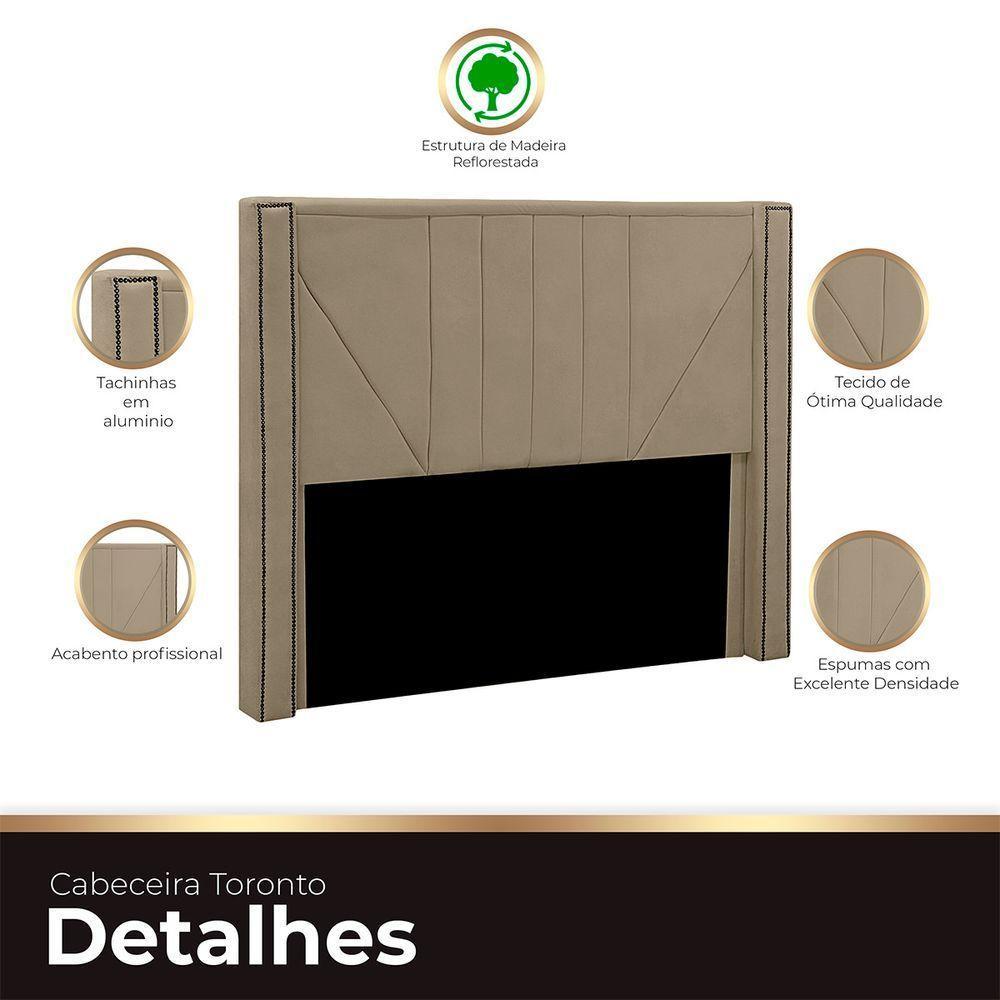 Cabeceira Casal King Size Estofada Para Cama Box Toronto Veludo Bege Escuro - 3