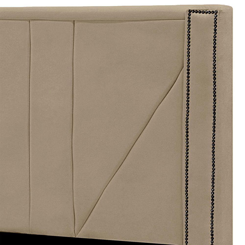 Cabeceira Casal King Size Estofada Para Cama Box Toronto Veludo Bege Escuro - 5