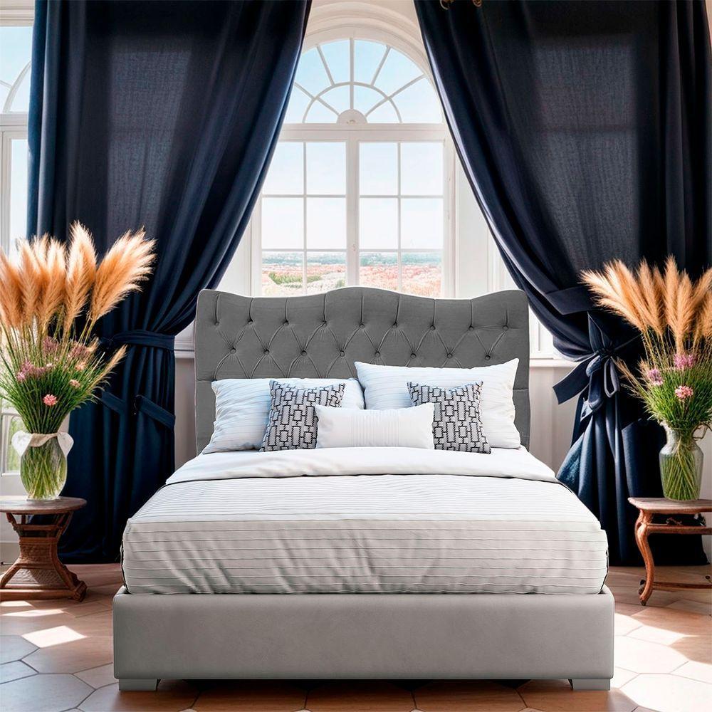 Cabeceira Casal Para Cama Box Estofada Dunas Veludo Cor Cinza Chumbo - 6